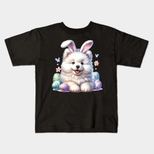 Puppy Samoyed Bunny Ears Easter Eggs Happy Easter Day Kids T-Shirt